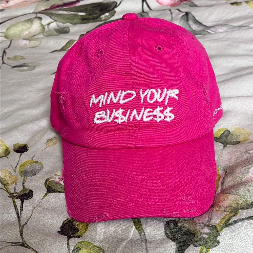 Vibrant Pink "Mind Your Business" Distressed Cap
